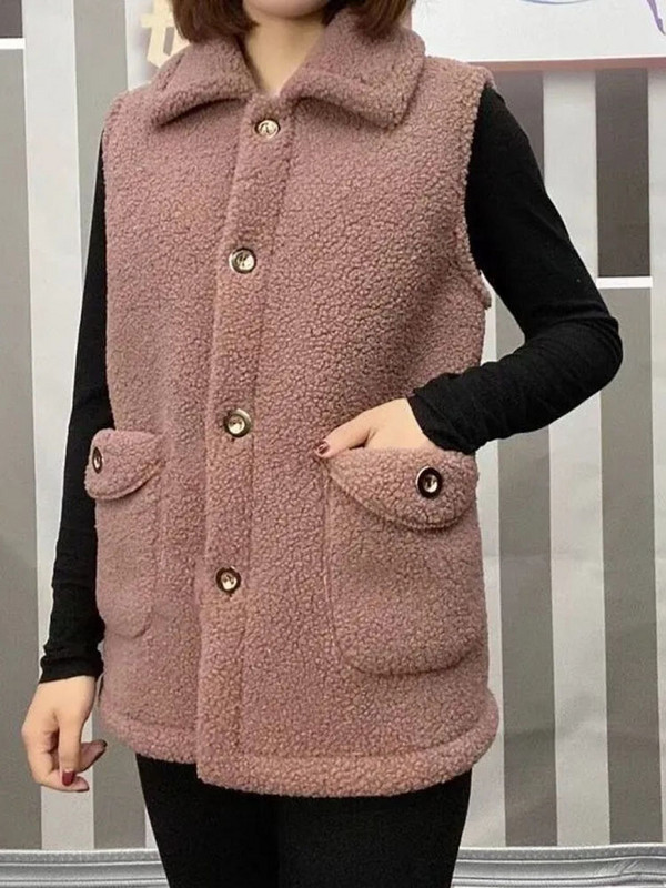 Nadrozmerná 75 kg tenká vesta z umelej jahňacej vlny, hrubá teplá, kórejská móda, jednoradová vesta bez rukávov 2023, dámsky kabát