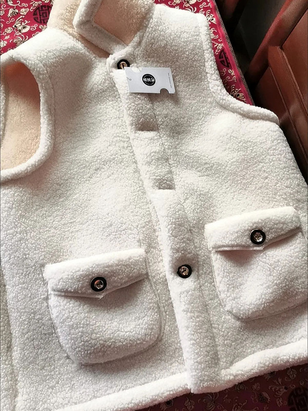 Nadrozmerná 75 kg tenká vesta z umelej jahňacej vlny, hrubá teplá, kórejská móda, jednoradová vesta bez rukávov 2023, dámsky kabát