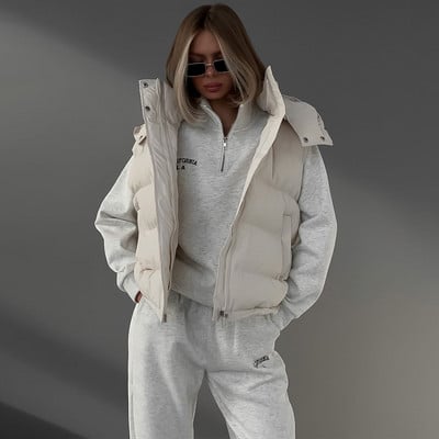 Veste pentru femei Iarna Nouă culoare uni Casual Vestă căptușită din bumbac Jachetă de corp cu glugă fără mâneci Jachetă de îmbrăcăminte vintage pachet