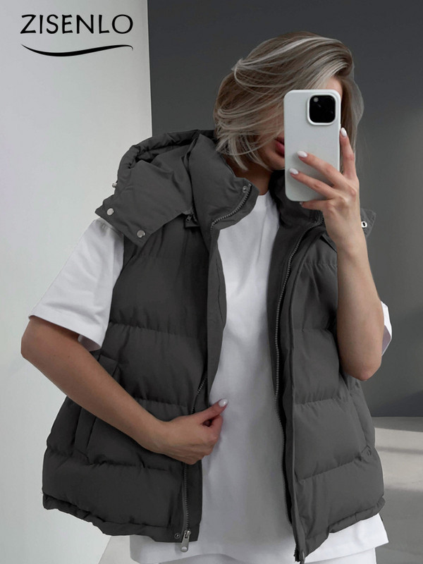 Veste pentru femei Iarna Nouă culoare uni Casual Vestă căptușită din bumbac Jachetă de corp cu glugă fără mâneci Jachetă de îmbrăcăminte vintage pachet