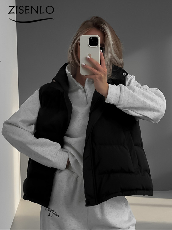 Veste pentru femei Iarna Nouă culoare uni Casual Vestă căptușită din bumbac Jachetă de corp cu glugă fără mâneci Jachetă de îmbrăcăminte vintage pachet