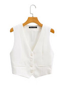 Zevity Ženska moda s V izrezom, jednoredno kopčanje, kratki prsluk za uredske dame, šik bijelo odijelo bez rukava, poslovni, uski gornji dio prsluka CT556