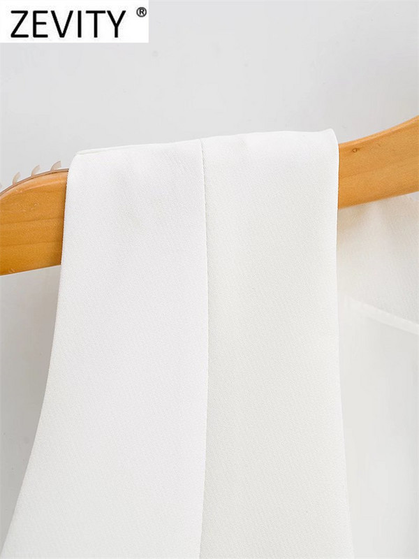 Zevity Ženska moda s V izrezom, jednoredno kopčanje, kratki prsluk za uredske dame, šik bijelo odijelo bez rukava, poslovni, uski gornji dio prsluka CT556