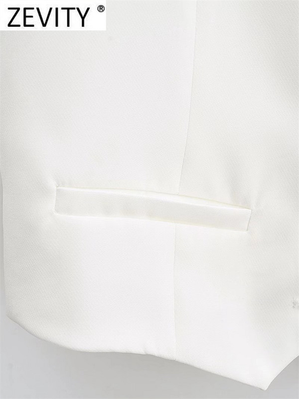 Zevity Ženska moda s V izrezom, jednoredno kopčanje, kratki prsluk za uredske dame, šik bijelo odijelo bez rukava, poslovni, uski gornji dio prsluka CT556