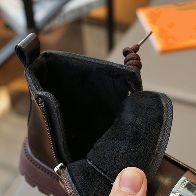 Detské čižmy na platforme, dievčenské topánky, zimné teplé plyšové, britské, strieborné doplnky, študentské vysoké topánky, jasne kožené, G10182