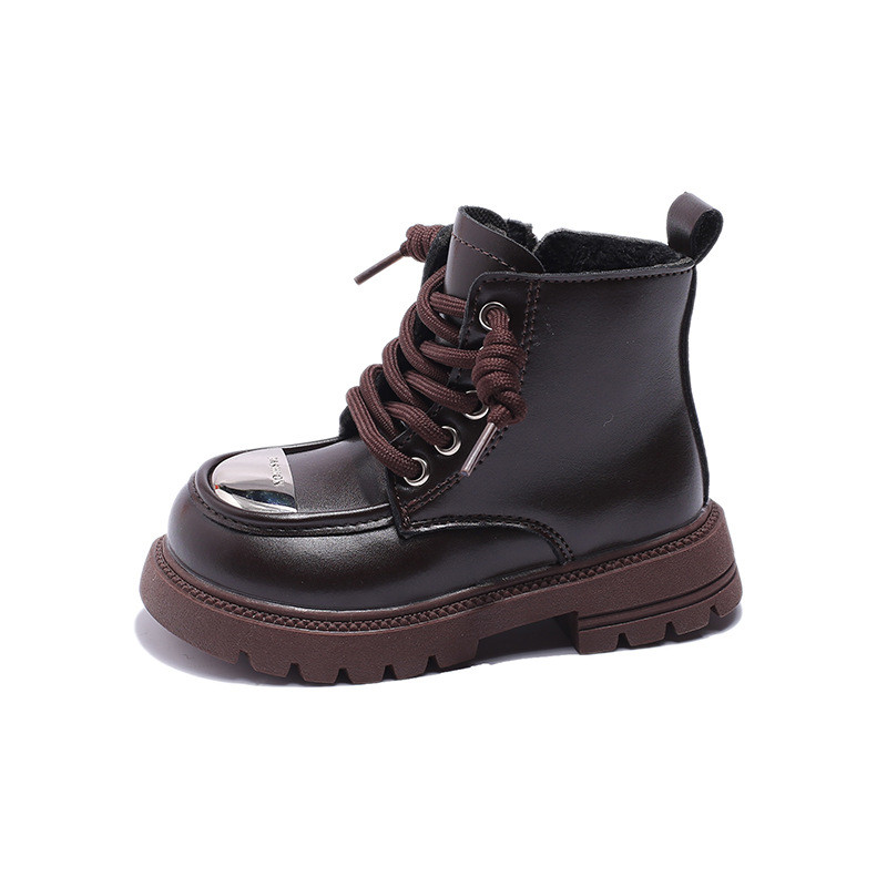 Detské čižmy na platforme, dievčenské topánky, zimné teplé plyšové, britské, strieborné doplnky, študentské vysoké topánky, jasne kožené, G10182