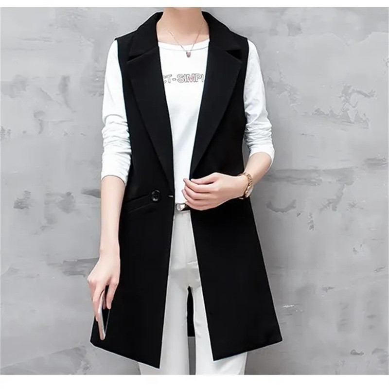 Vestă de costum pentru femei, vestă nouă, primăvară, toamnă, fără mâneci, cu nasturi dublu, sacouri lungi, pe jumătate, vestă pentru femei, haine de exterior