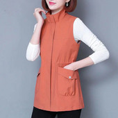 Modni srednje dugi prsluk Ženska jakna bez rukava Proljeće Jesen Jednobojni prsluk s patentnim zatvaračem Ženski prsluk Kaputi Chaleco Mujer