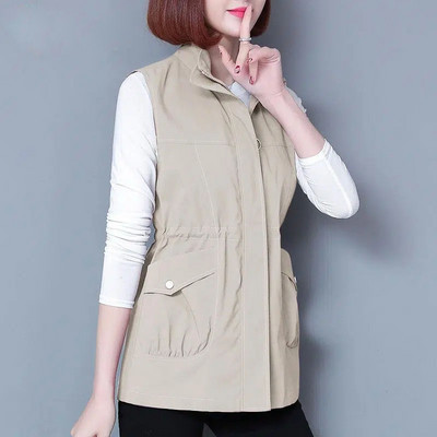 Modni srednje dugi prsluk Ženska jakna bez rukava Proljeće Jesen Jednobojni prsluk s patentnim zatvaračem Ženski prsluk Kaputi Chaleco Mujer