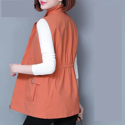 Modni srednje dugi prsluk Ženska jakna bez rukava Proljeće Jesen Jednobojni prsluk s patentnim zatvaračem Ženski prsluk Kaputi Chaleco Mujer