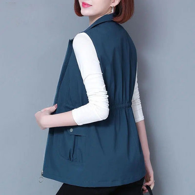 Modni srednje dugi prsluk Ženska jakna bez rukava Proljeće Jesen Jednobojni prsluk s patentnim zatvaračem Ženski prsluk Kaputi Chaleco Mujer