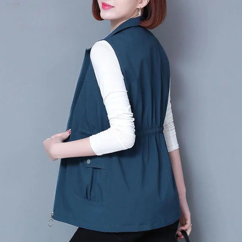 Modni srednje dugi prsluk Ženska jakna bez rukava Proljeće Jesen Jednobojni prsluk s patentnim zatvaračem Ženski prsluk Kaputi Chaleco Mujer