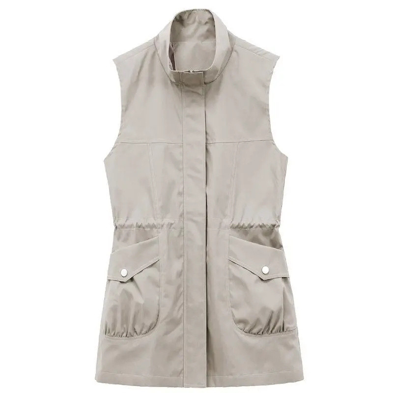 Modni srednje dugi prsluk Ženska jakna bez rukava Proljeće Jesen Jednobojni prsluk s patentnim zatvaračem Ženski prsluk Kaputi Chaleco Mujer