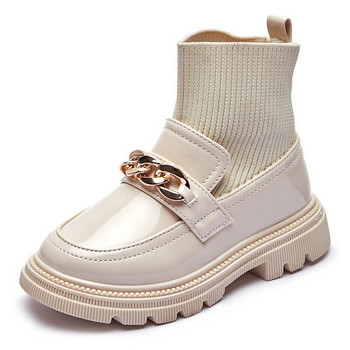 AINYFU Есенни нови кожени ботуши за момичета Детски метални вериги Обувки за принцеса Детска мода Меки чорапи Ботуши Размер 26-36 H104