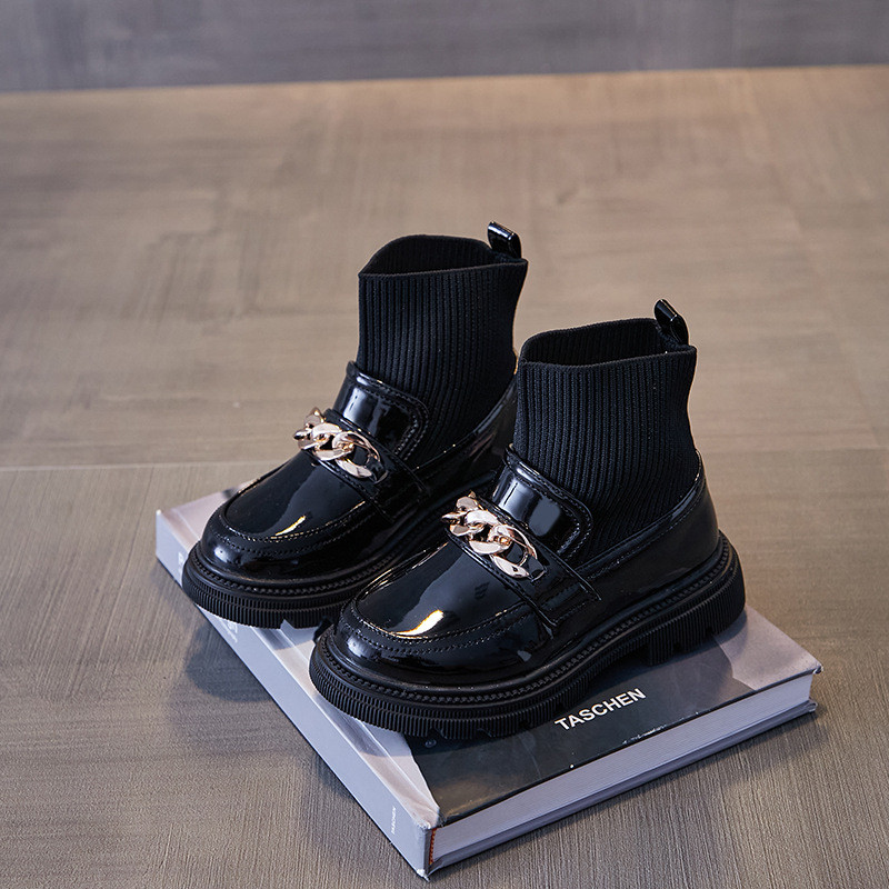 AINYFU Jesen, nove kožne čizme za djevojčice, dječji metalni lanci, cipele za princeze, dječje modne meke čarape, čizme, veličina 26-36 H104