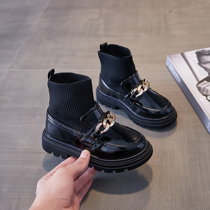 AINYFU Jesen, nove kožne čizme za djevojčice, dječji metalni lanci, cipele za princeze, dječje modne meke čarape, čizme, veličina 26-36 H104