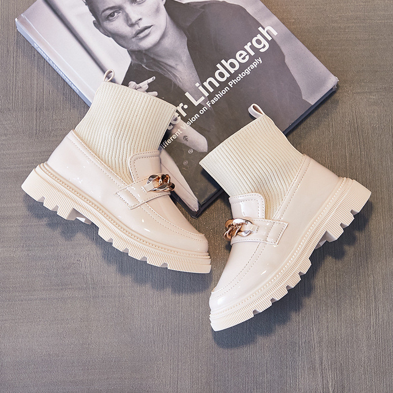 AINYFU Jesen, nove kožne čizme za djevojčice, dječji metalni lanci, cipele za princeze, dječje modne meke čarape, čizme, veličina 26-36 H104