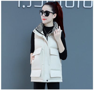 Jesenná zimná bavlnená vesta s kapucňou 2023, dámska voľná vesta, bavlnená prešívaná bunda, krátka bunda bez rukávov, dámska vesta, vrchné oblečenie