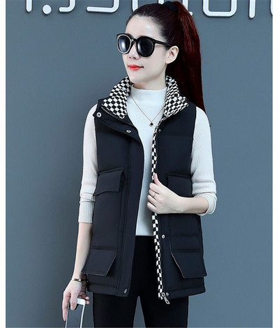 Jesenná zimná bavlnená vesta s kapucňou 2023, dámska voľná vesta, bavlnená prešívaná bunda, krátka bunda bez rukávov, dámska vesta, vrchné oblečenie