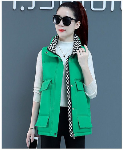 Jesenná zimná bavlnená vesta s kapucňou 2023, dámska voľná vesta, bavlnená prešívaná bunda, krátka bunda bez rukávov, dámska vesta, vrchné oblečenie