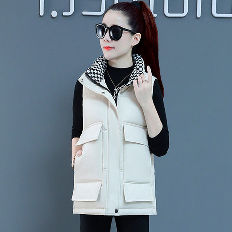 Jesenná zimná bavlnená vesta s kapucňou 2023, dámska voľná vesta, bavlnená prešívaná bunda, krátka bunda bez rukávov, dámska vesta, vrchné oblečenie