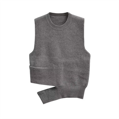 KEYANKETIAN, toamnă, noi, design deschis pentru femei, vestă din tricot asimetrică din amestec de lână, subțire, cu gâtul în formă de O, pulover fără mâneci, bluză crop top