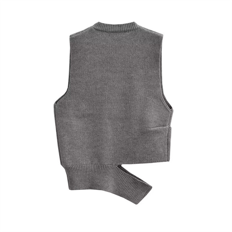 KEYANKETIAN, toamnă, noi, design deschis pentru femei, vestă din tricot asimetrică din amestec de lână, subțire, cu gâtul în formă de O, pulover fără mâneci, bluză crop top