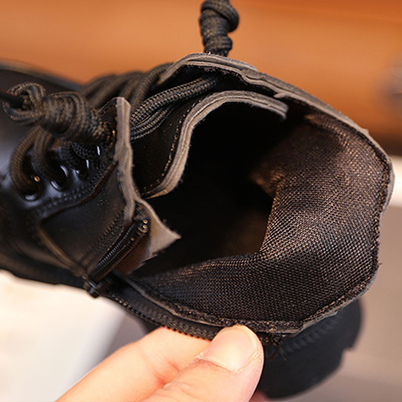 Stilul Angliei Cusături alb-negru Moda pentru copii Cizme cu vârf rotund pentru fetiță Cizme scurte pentru fete Pantofi pentru copii Băieți G08292