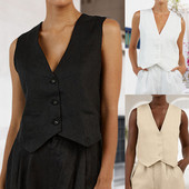 Ljetni prsluk s V izrezom Novi salonski prsluk bez rukava Korejska verzija Tanko ležerno odijelo Jakna Kaput Profesionalni ženski prsluk bez rukava