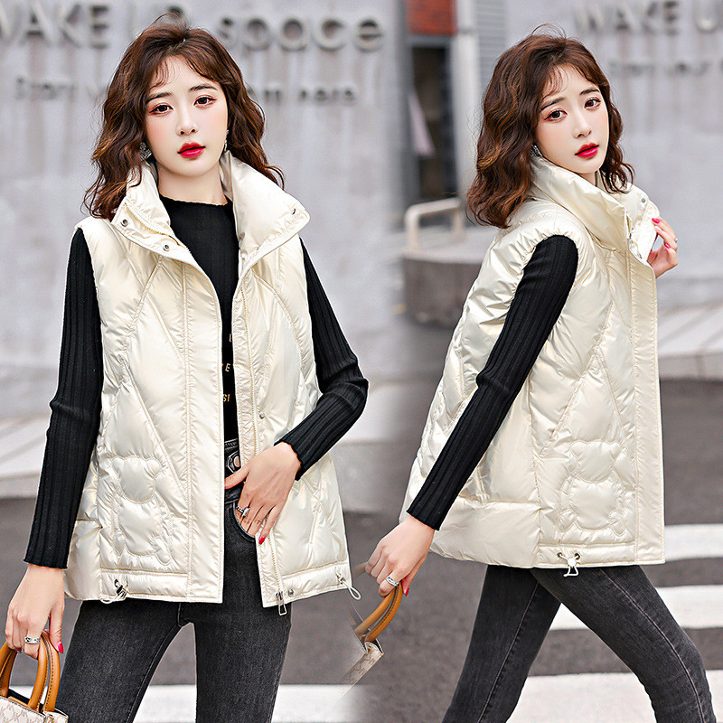 2022 őszi téli női mellény kabát fényes pehely pamut kabát álló gallér Ujjatlan mellény női felöltő Chaleco Mujer
