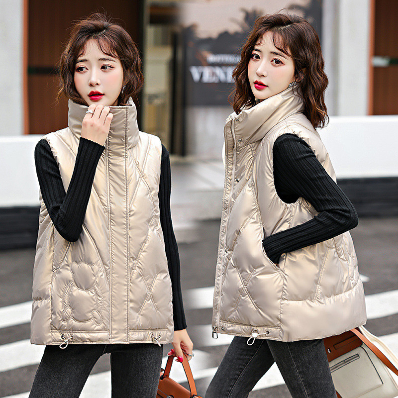 2022 őszi téli női mellény kabát fényes pehely pamut kabát álló gallér Ujjatlan mellény női felöltő Chaleco Mujer