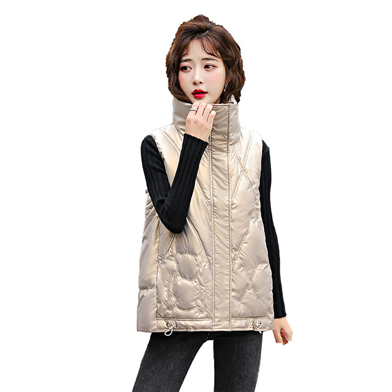 2022 őszi téli női mellény kabát fényes pehely pamut kabát álló gallér Ujjatlan mellény női felöltő Chaleco Mujer