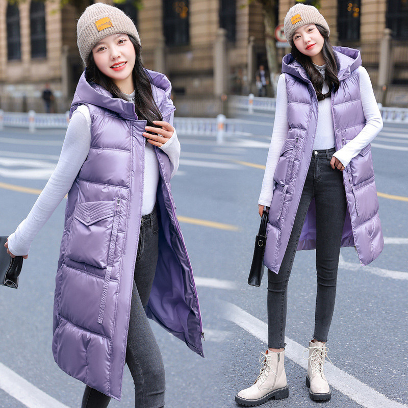 2023. Zimski srednje dugi prsluk Ženske jednobojne debele parke s kapuljačom bez rukava Ženske korejske široke ležerne ženske jakne Ženski prsluk