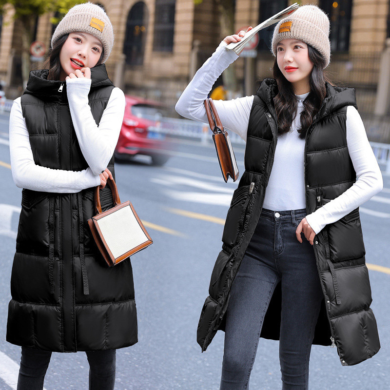 2023. Zimski srednje dugi prsluk Ženske jednobojne debele parke s kapuljačom bez rukava Ženske korejske široke ležerne ženske jakne Ženski prsluk