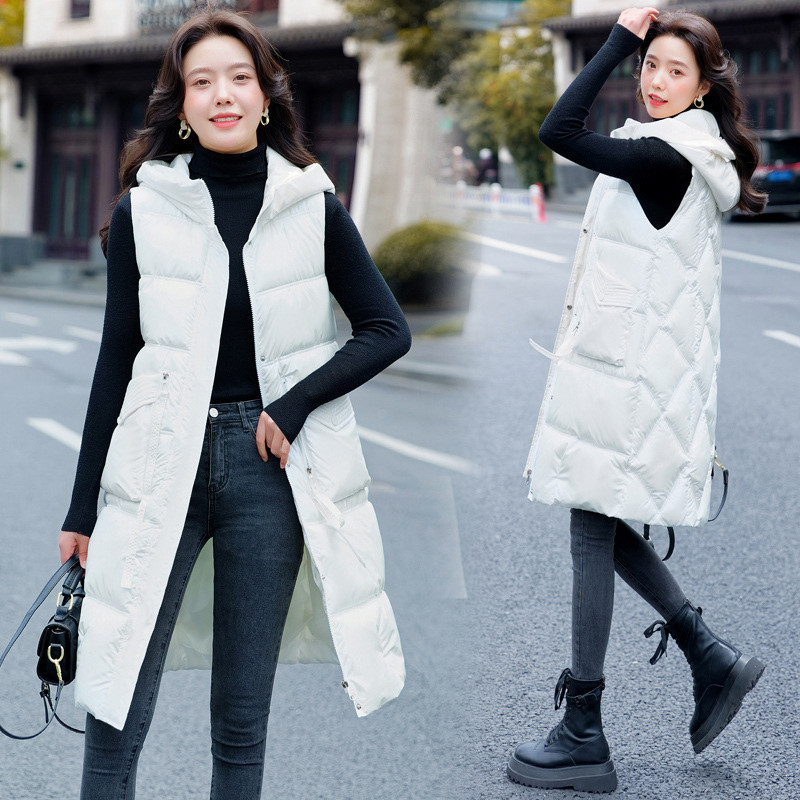 2023. Zimski srednje dugi prsluk Ženske jednobojne debele parke s kapuljačom bez rukava Ženske korejske široke ležerne ženske jakne Ženski prsluk