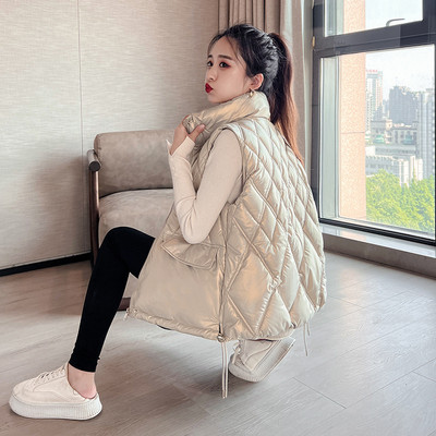 2022. őszi, téli női pehelypamut mellénykabát, lehúzható gallérral, meleg mellény női alkalmi ujjatlan dzseki Chaleco Mujer