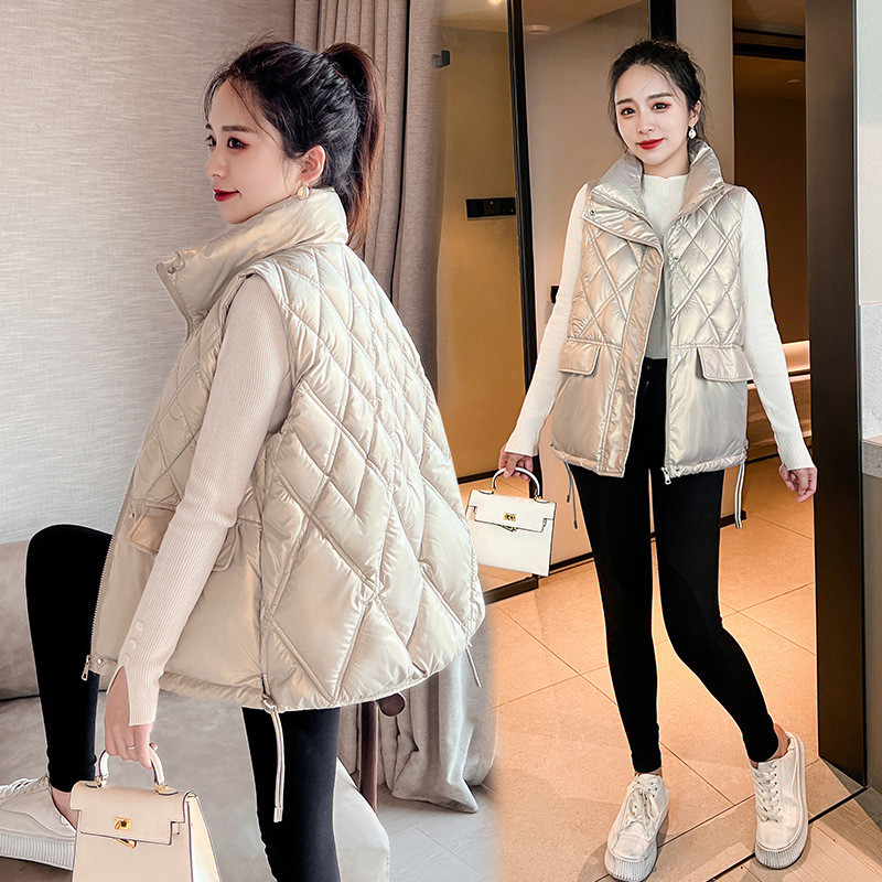 2022. őszi, téli női pehelypamut mellénykabát, lehúzható gallérral, meleg mellény női alkalmi ujjatlan dzseki Chaleco Mujer