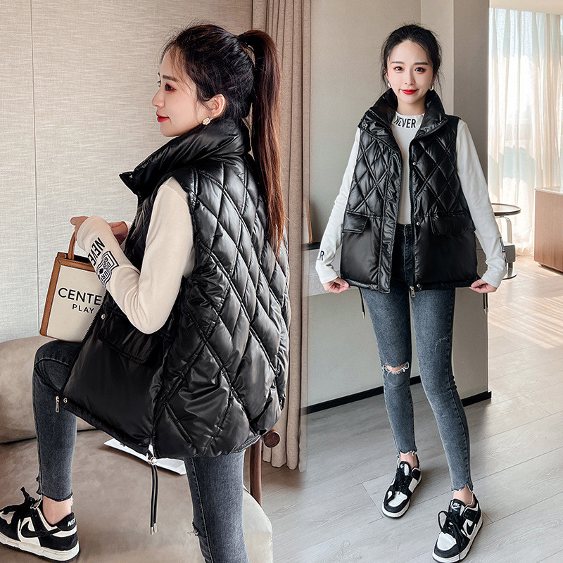 2022. őszi, téli női pehelypamut mellénykabát, lehúzható gallérral, meleg mellény női alkalmi ujjatlan dzseki Chaleco Mujer