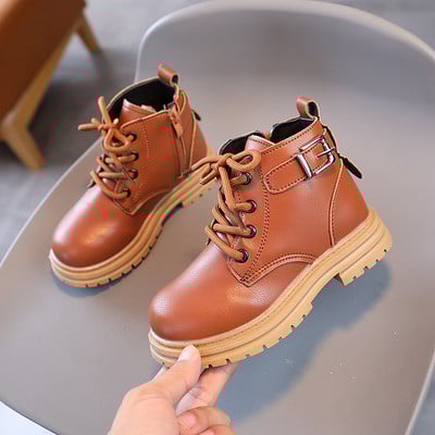 Anglický štýl Módne detské čižmy pre škôlkarov Klasické čierne béžovo-hnedé krátke čižmy pre dievčatá a chlapcov Zimné bavlnené topánky F09051