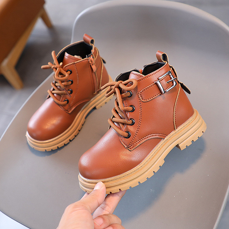 Anglický štýl Módne detské čižmy pre škôlkarov Klasické čierne béžovo-hnedé krátke čižmy pre dievčatá a chlapcov Zimné bavlnené topánky F09051