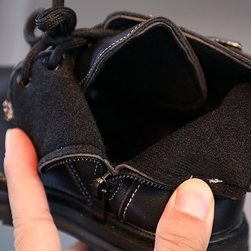 Anglický štýl Módne detské čižmy pre škôlkarov Klasické čierne béžovo-hnedé krátke čižmy pre dievčatá a chlapcov Zimné bavlnené topánky F09051