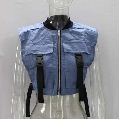 Ženska majica bez rukava, kopča, patentni zatvarač, seksi skraćena jakna, prsluk, top 2022., proljeće, jesen, Harajuku Party Safari prsluk, ulična odjeća