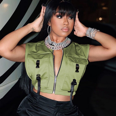 Ženska majica bez rukava, kopča, patentni zatvarač, seksi skraćena jakna, prsluk, top 2022., proljeće, jesen, Harajuku Party Safari prsluk, ulična odjeća