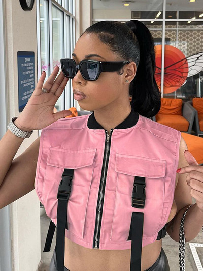 Ženska majica bez rukava, kopča, patentni zatvarač, seksi skraćena jakna, prsluk, top 2022., proljeće, jesen, Harajuku Party Safari prsluk, ulična odjeća