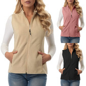 Dámske zamatové vesty so zipsom a stojatým golierom, zimné plyšové flísové bezrukávové vesty s vreckami, vrchné oblečenie 2023, vesty