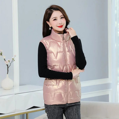 Blizgios pūkinės medvilnės liemenės, 80 kg, žieminės storos pūkuotos chaleco korėjietiškos mados striukės be rankovių šiltos sniego dėvėjimo liemenės