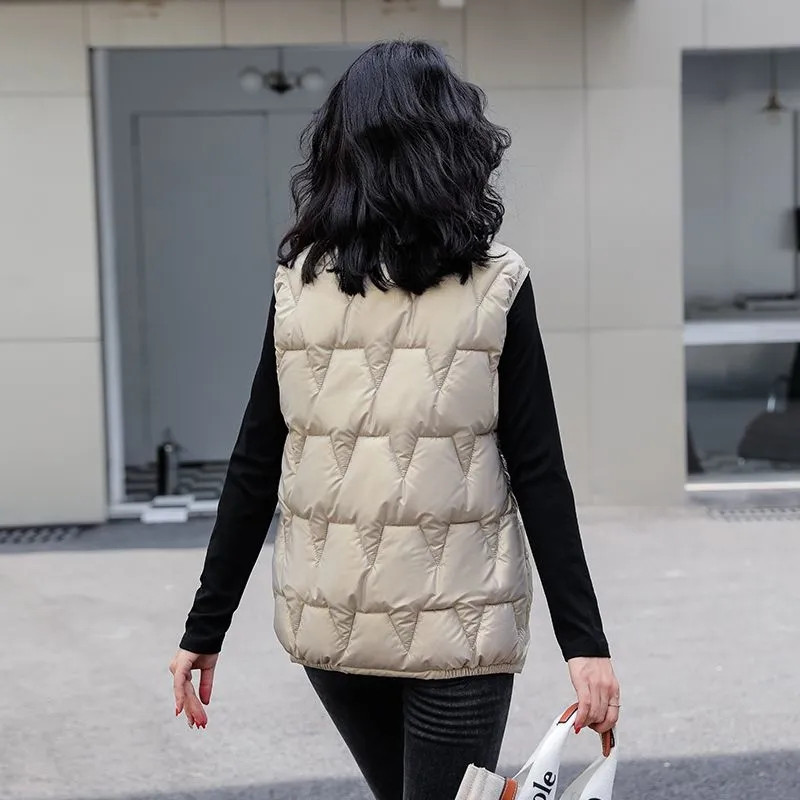 Blizgios pūkinės medvilnės liemenės, 80 kg, žieminės storos pūkuotos chaleco korėjietiškos mados striukės be rankovių šiltos sniego dėvėjimo liemenės