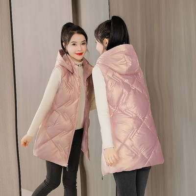 Punji pamučni prsluk Ženska jesensko-zimska jakna Novo 2022. Elegantni sjajni donji prsluk Gornji dijelovi Ženski prsluk Dugi kaput s kapuljačom Kaput 4XL