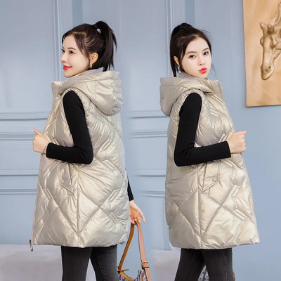 Punji pamučni prsluk Ženska jesensko-zimska jakna Novo 2022. Elegantni sjajni donji prsluk Gornji dijelovi Ženski prsluk Dugi kaput s kapuljačom Kaput 4XL