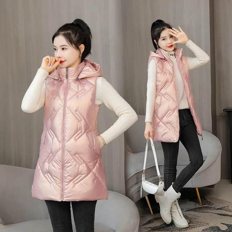 Punji pamučni prsluk Ženska jesensko-zimska jakna Novo 2022. Elegantni sjajni donji prsluk Gornji dijelovi Ženski prsluk Dugi kaput s kapuljačom Kaput 4XL